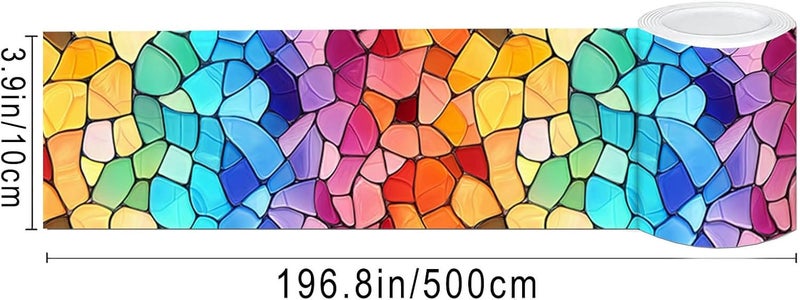 IVN Wallpaper Border Peel and Stick Decorative Wall Trim Self Adhesive Vibrant Mosaic Design Wallpaper for Bathroom Laundry Room Pool Area Mirror Frame Shelf Wall Edge 4x196 Inch - Image 3